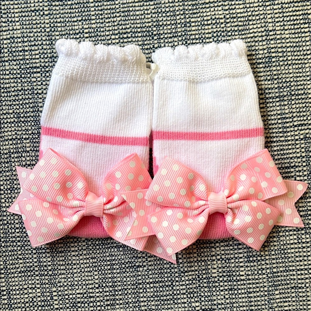 Mud Pie Pink and White Bow Socks